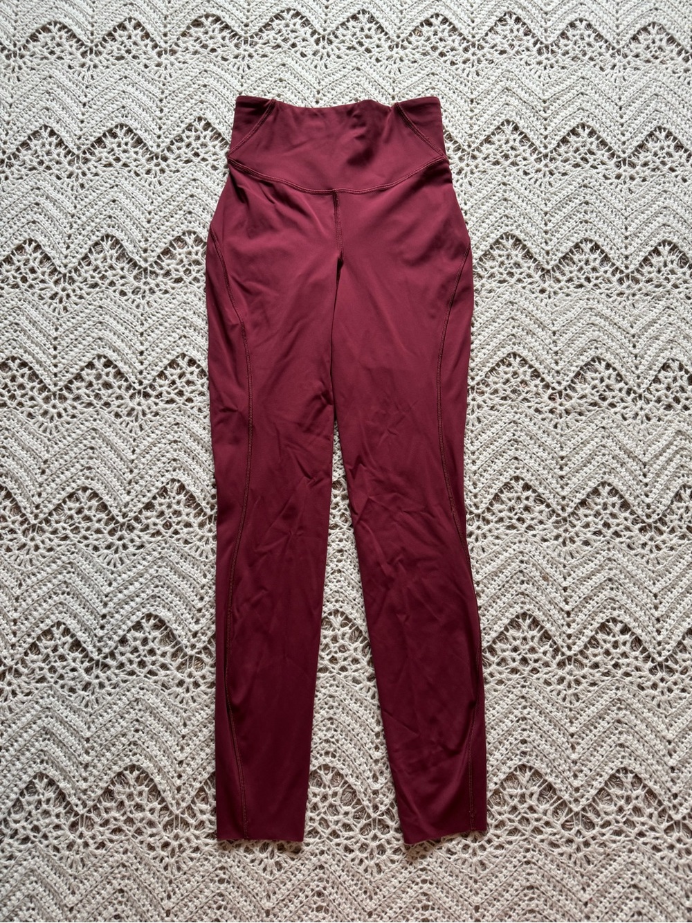 Lululemon High-Waist Red Wine Women's Leggings Size 2 Raw Hem Workout Athletic